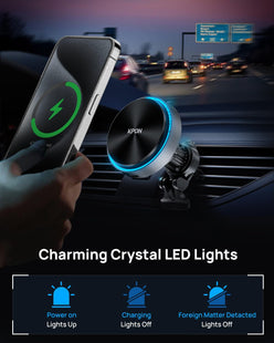 KPON for Magsafe Car Charger Mount, 15W Fast Charging LED 2in1 Magnetic Wireless Car Magsafe Charger for iPhone, Wireless Phone Charger for Car Fits iPhone 16 15 14 13 12,Samsung with MagSafe Case