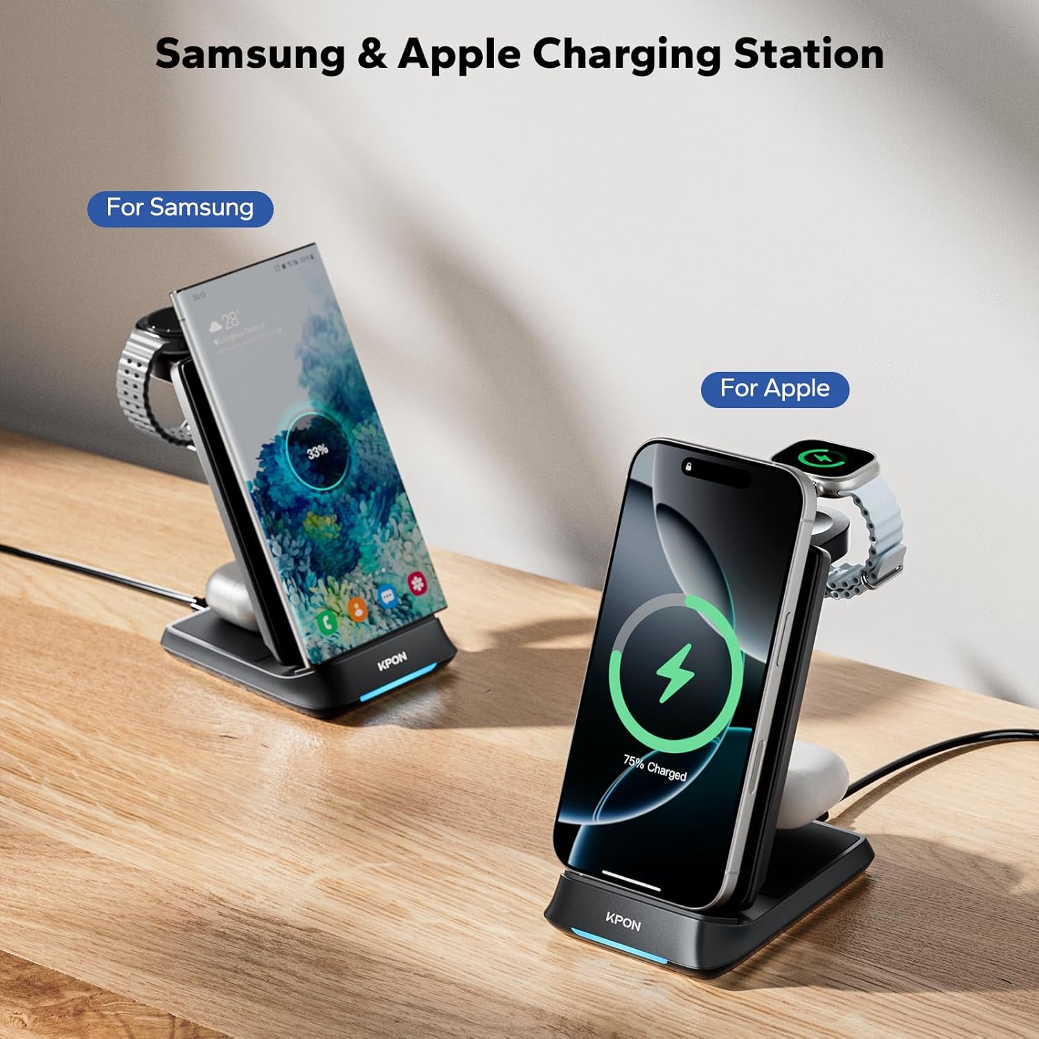 Kpon Wireless Charger Station Stand Foldable for Thick Cases of