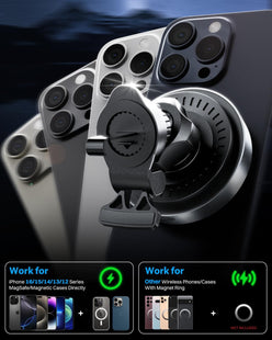 KPON for Magsafe Car Charger Mount, 15W Fast Charging LED 2in1 Magnetic Wireless Car Magsafe Charger for iPhone, Wireless Phone Charger for Car Fits iPhone 16 15 14 13 12,Samsung with MagSafe Case