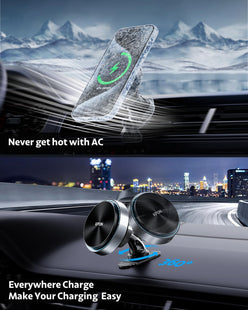 KPON for Magsafe Car Charger Mount, 15W Fast Charging LED 2in1 Magnetic Wireless Car Magsafe Charger for iPhone, Wireless Phone Charger for Car Fits iPhone 16 15 14 13 12,Samsung with MagSafe Case